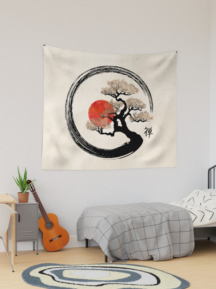 Thumbnail 1 of 3, Tapestry, Enso Circle and Bonsai Tree on Canvas designed and sold by k9printart.