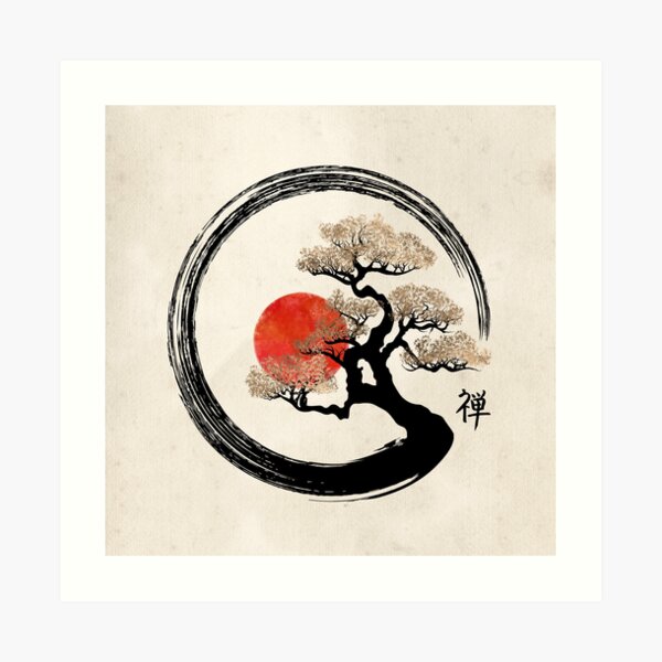 Enso Circle und Bonsai Tree auf Leinwand Kunstdruck