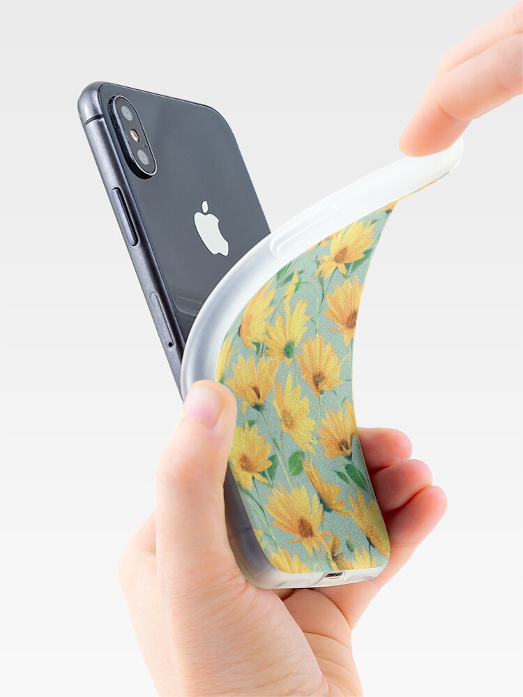Alternate view of Painted Golden Yellow Daisies on soft sage green iPhone Case & Cover