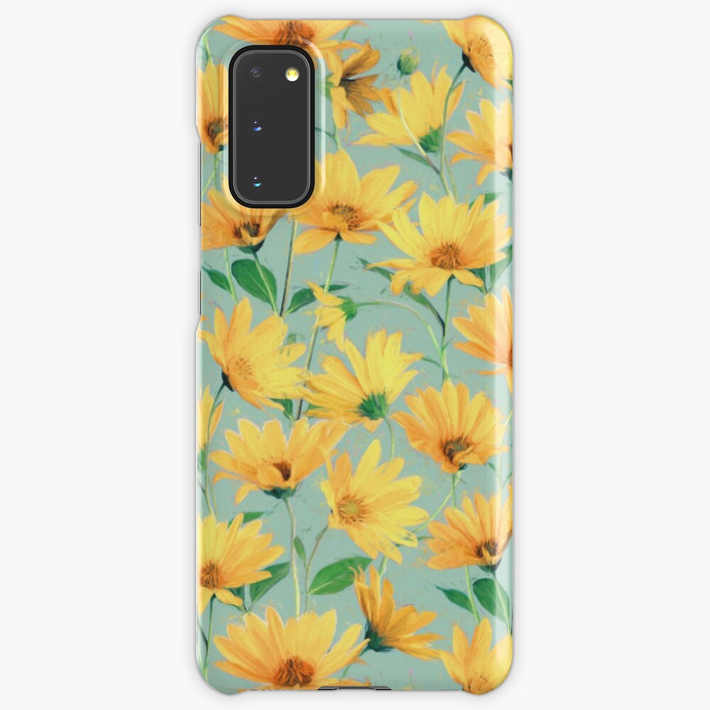 Painted Golden Yellow Daisies on soft sage green Case & Skin for Samsung Galaxy
