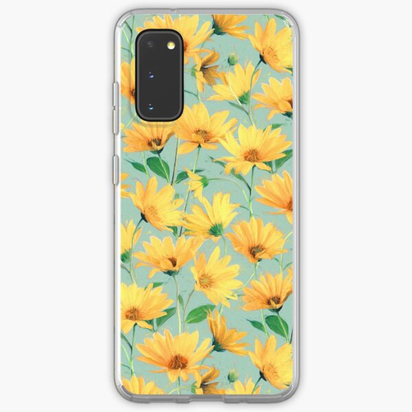 Painted Golden Yellow Daisies on soft sage green Samsung Galaxy Soft Case