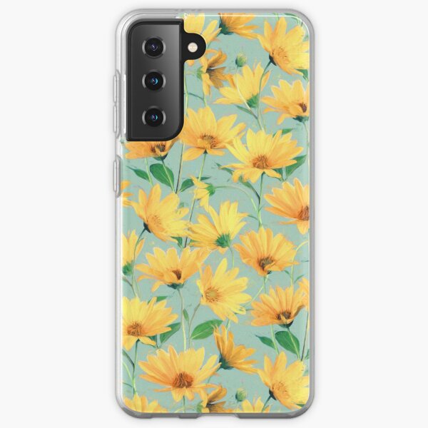 Painted Golden Yellow Daisies on soft sage green Samsung Galaxy Soft Case