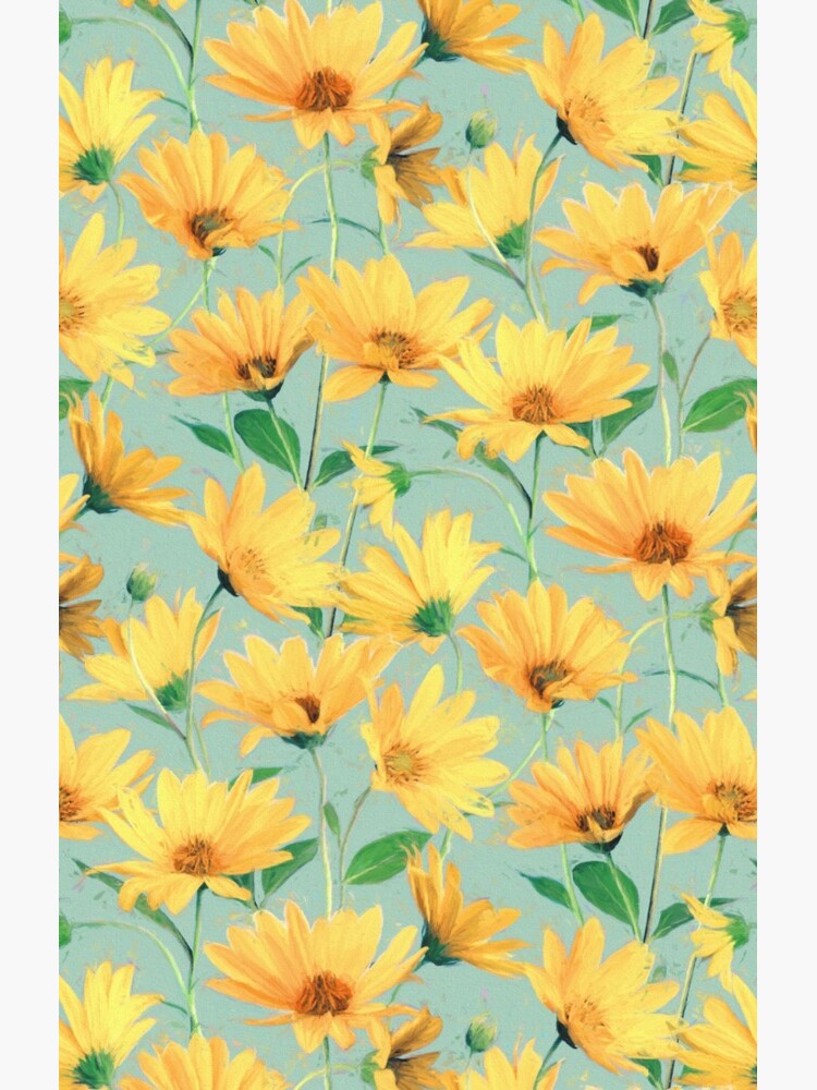Painted Golden Yellow Daisies on soft sage green by micklyn