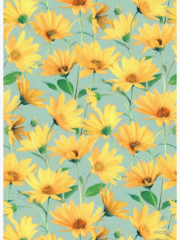 Painted Golden Yellow Daisies on soft sage green | Art Board Print