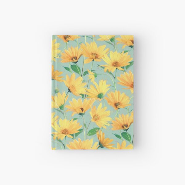 Painted Golden Yellow Daisies on soft sage green Hardcover Journal
