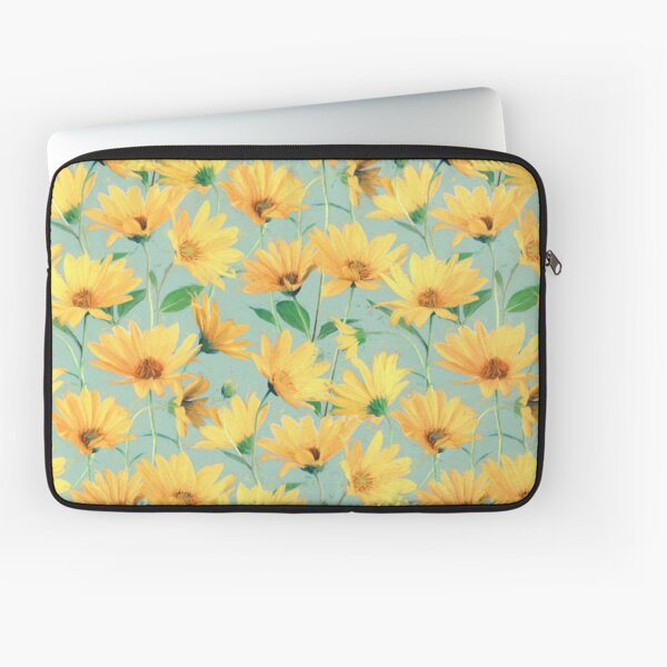 Painted Golden Yellow Daisies on soft sage green Laptop Sleeve