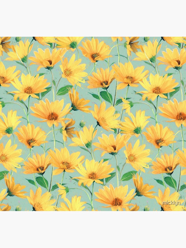 Painted Golden Yellow Daisies on soft sage green by micklyn