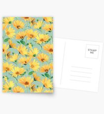 Painted Golden Yellow Daisies on soft sage green Postcards