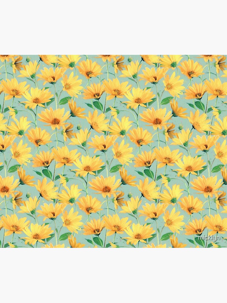 Discover Painted Golden Yellow Daisies on soft sage green | Tapestry
