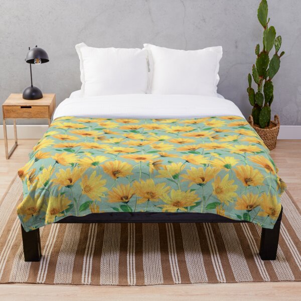 Painted Golden Yellow Daisies on soft sage green Throw Blanket
