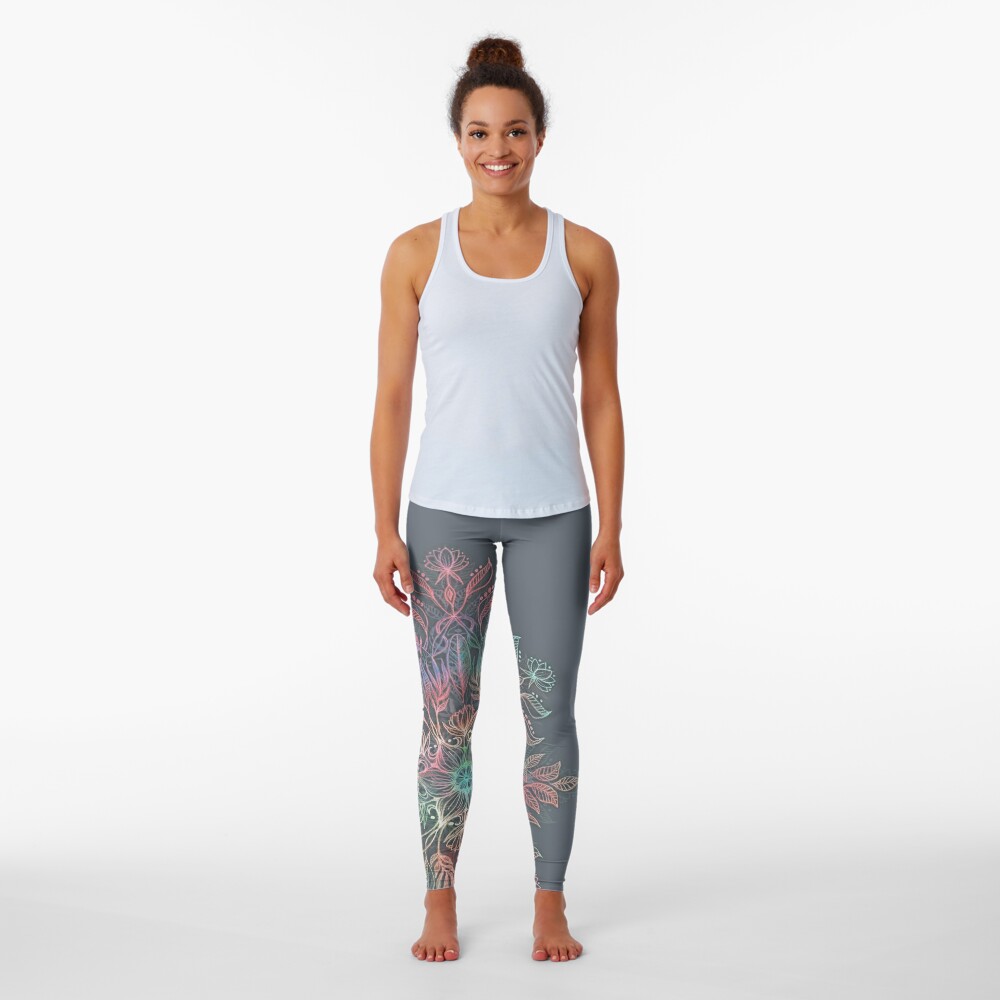 Discover Winter Sunset Mandala in Charcoal, Mint and Melon | Leggings