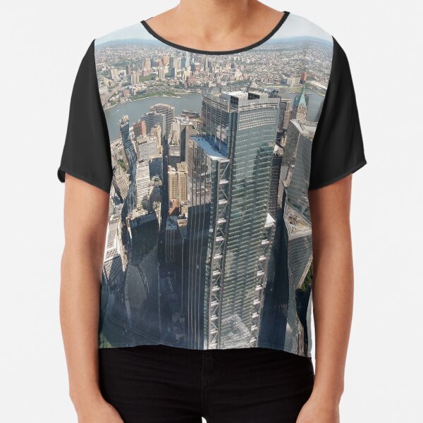 #Manhattan, #NewYorkCity, #downtown, #NewYork, skyscrapers, river, Hudson, bridges, streets Chiffon Top