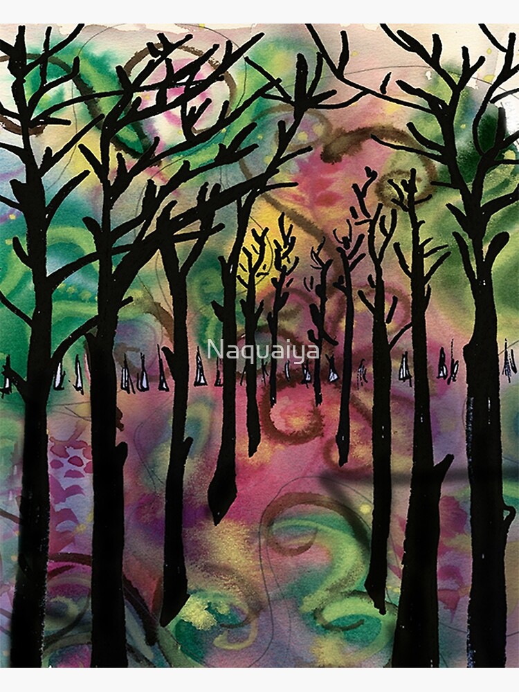 Tall dark trees abstract by Naquaiya