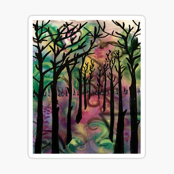 Tall dark trees abstract Sticker