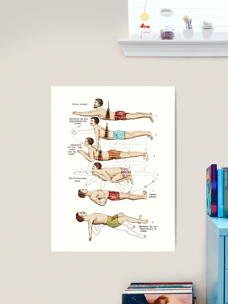 Swimming Styles (French) print by Vintage Educational Collection
