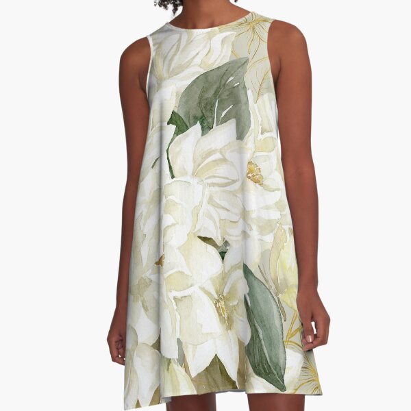 Elegant Magnolias – with a Touch of Gold A-Line Dress