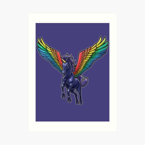 Black Pegasus Unicorn Art Print