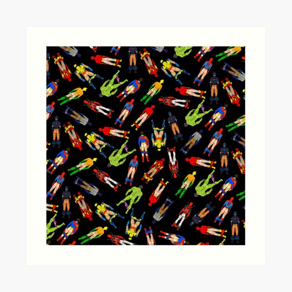 Superhero Butts Pattern on Black Art Print
