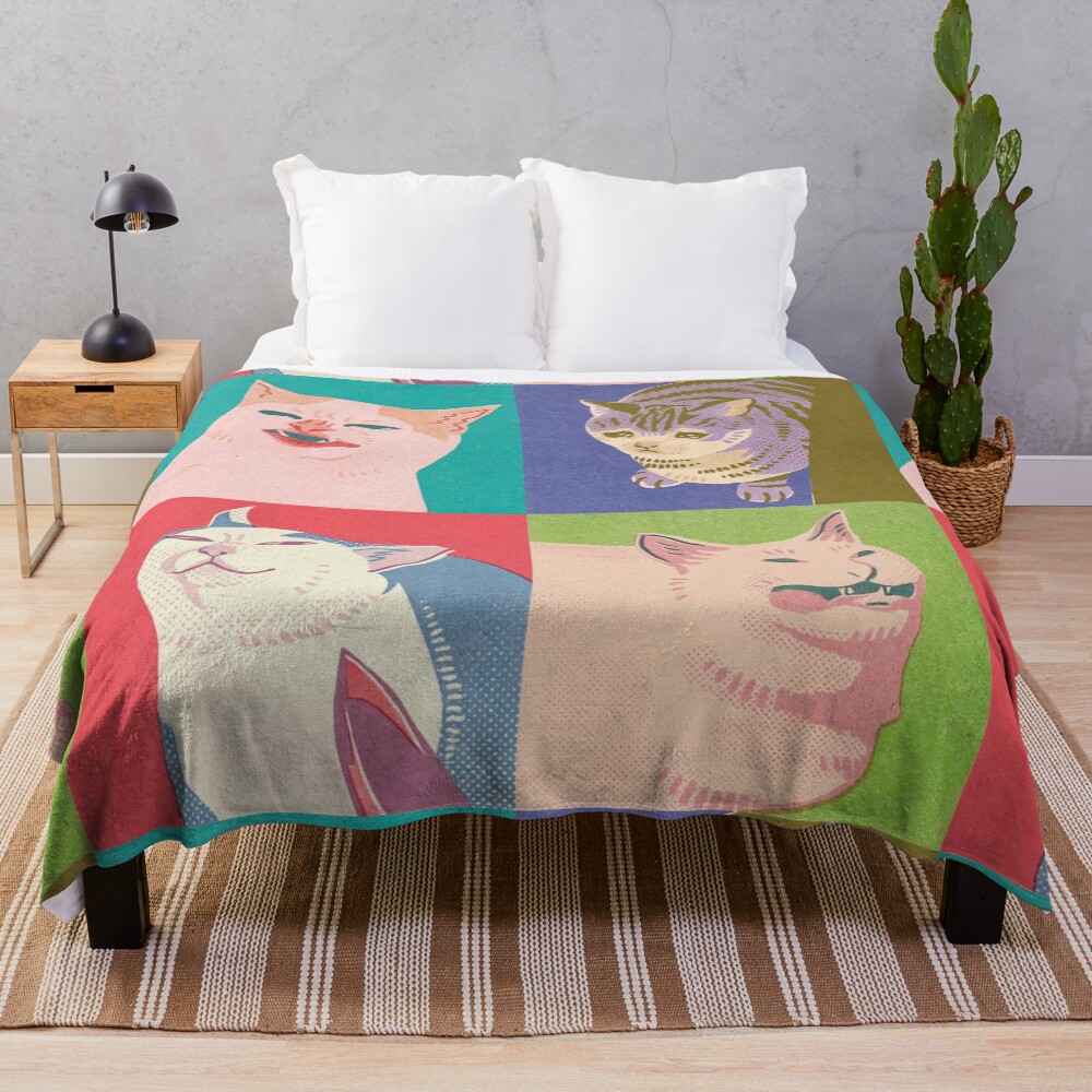 Four Meme Cats of the Apocalypse Throw Blanket