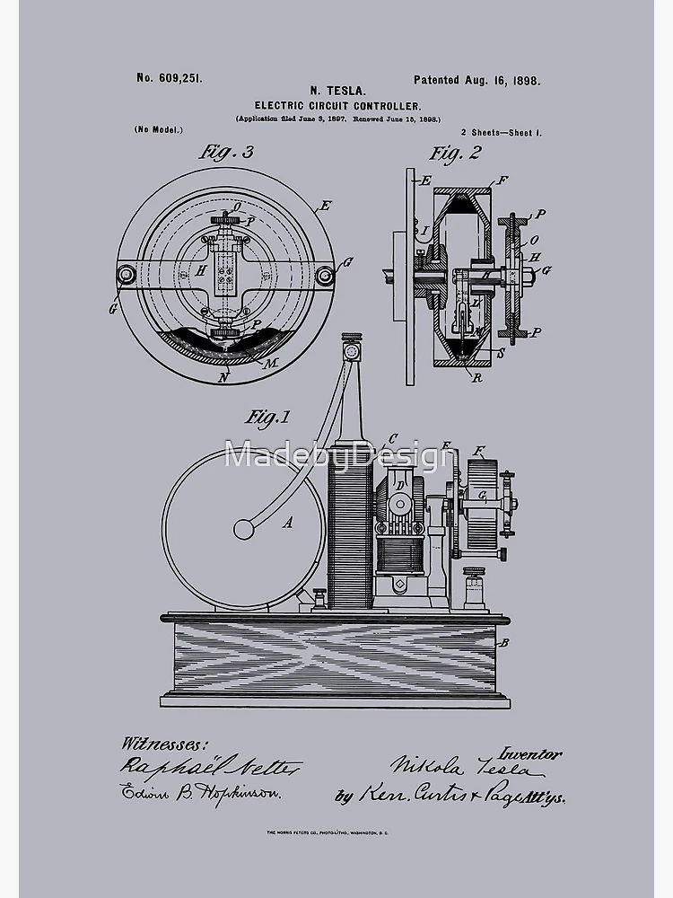 Tesla Electric Circuit Controller Patent drawing - – JTM VINTAGE