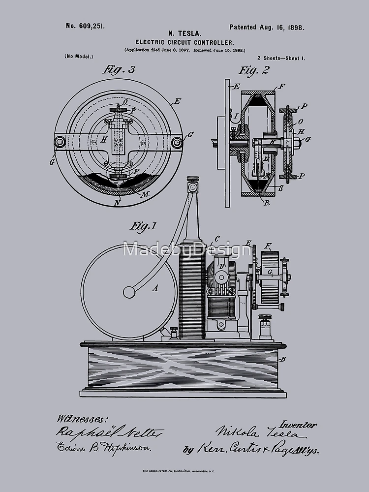 Tesla Electric Circuit Controller Patent drawing - – JTM VINTAGE
