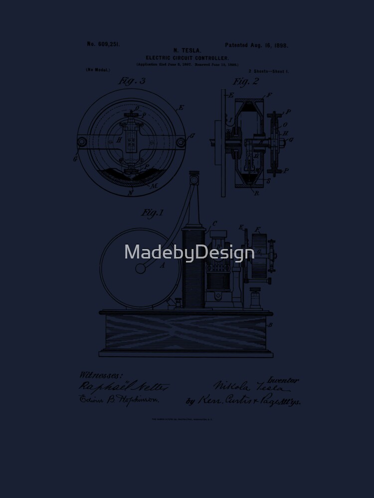 Tesla Electric Circuit Controller Patent drawing - – JTM VINTAGE