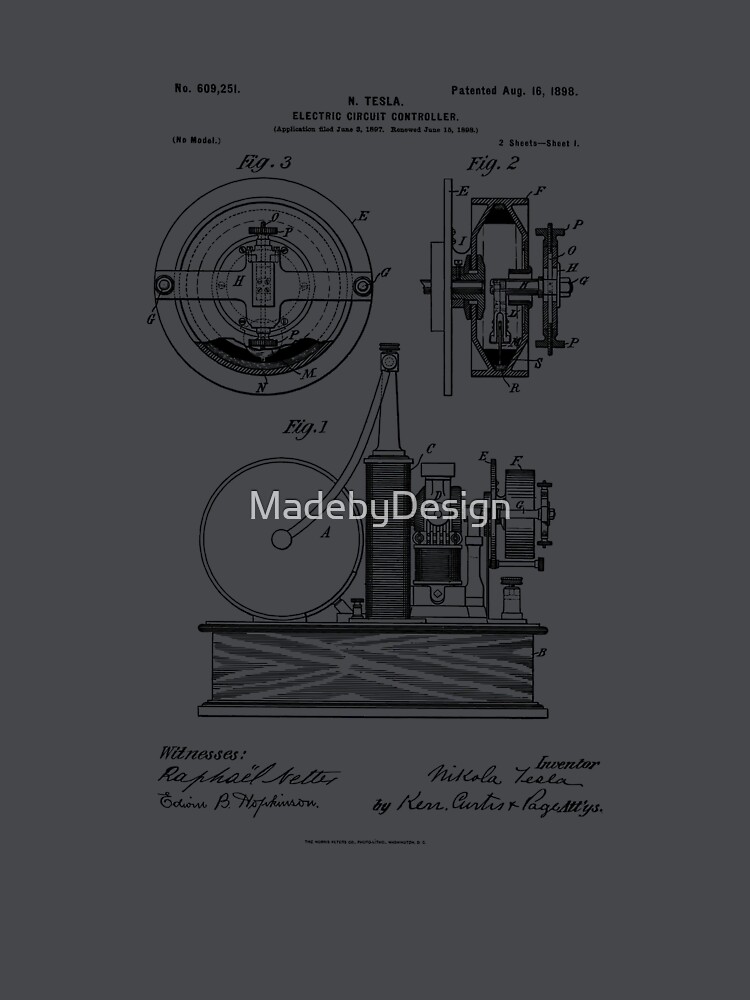 Tesla Electric Circuit Controller Patent drawing - – JTM VINTAGE