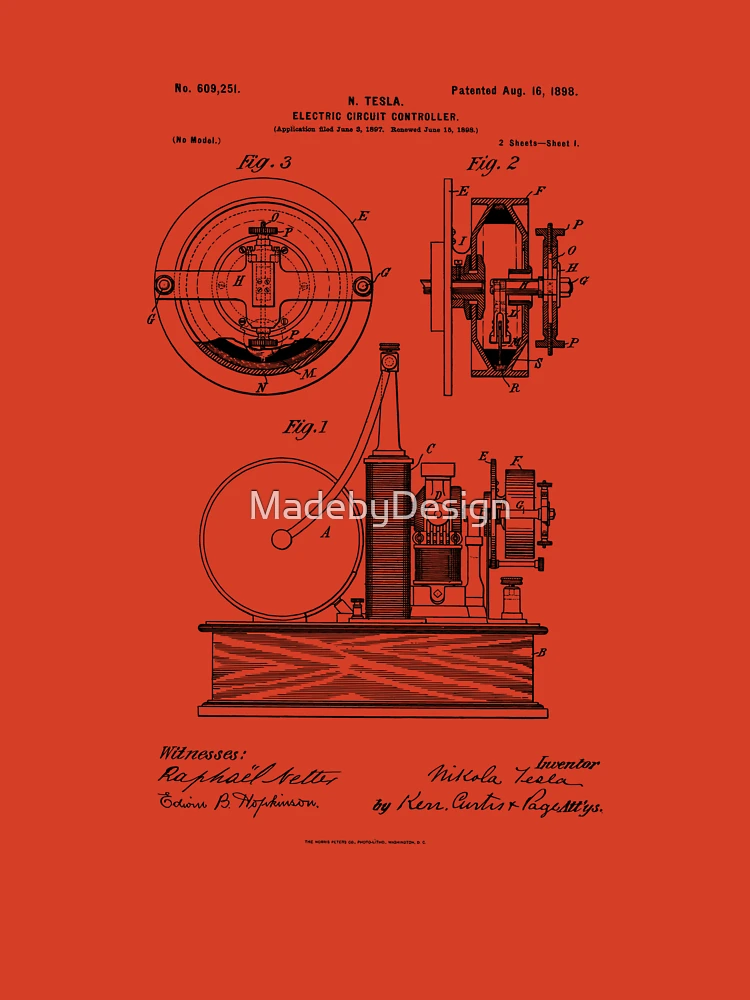 Tesla Electric Circuit Controller Patent drawing - – JTM VINTAGE