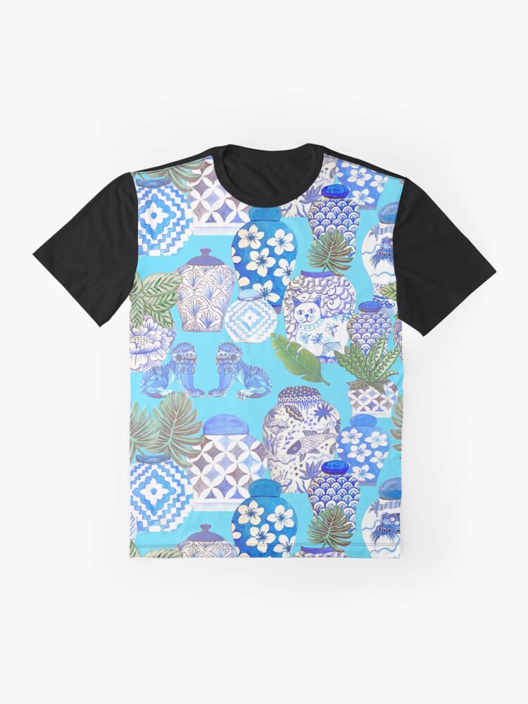 Alternate view of Chinese ginger jars with foo dogs on teal Graphic T-Shirt
