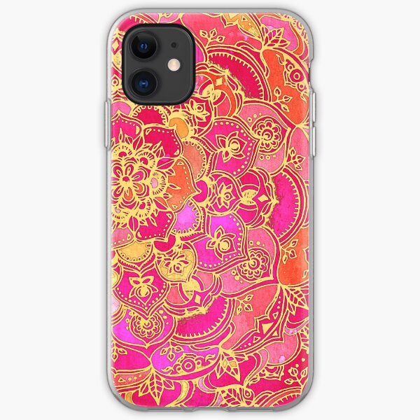 Hot Pink and Gold Baroque Floral Pattern iPhone Soft Case