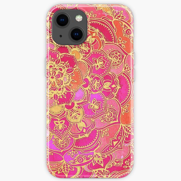 Hot Pink and Gold Baroque Floral Pattern iPhone Soft Case