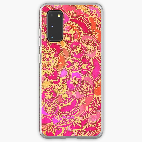 Hot Pink and Gold Baroque Floral Pattern Samsung Galaxy Soft Case