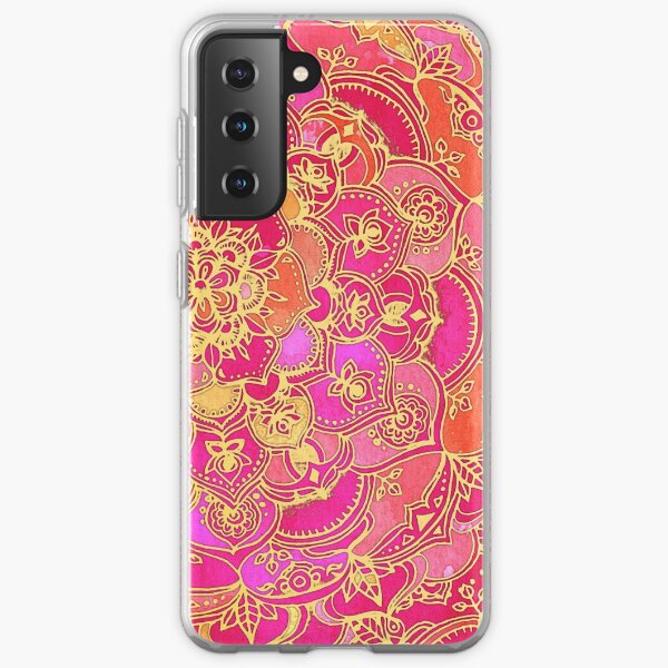 Hot Pink and Gold Baroque Floral Pattern Samsung Galaxy Soft Case