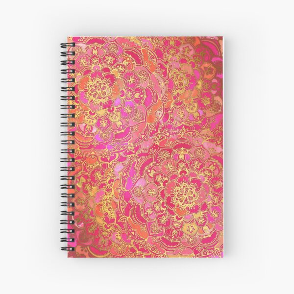 Hot Pink and Gold Baroque Floral Pattern Spiral Notebook