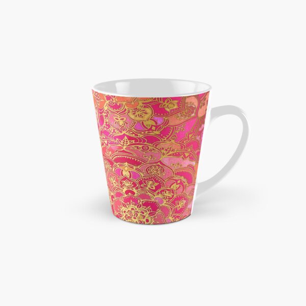 Hot Pink and Gold Baroque Floral Pattern Tall Mug