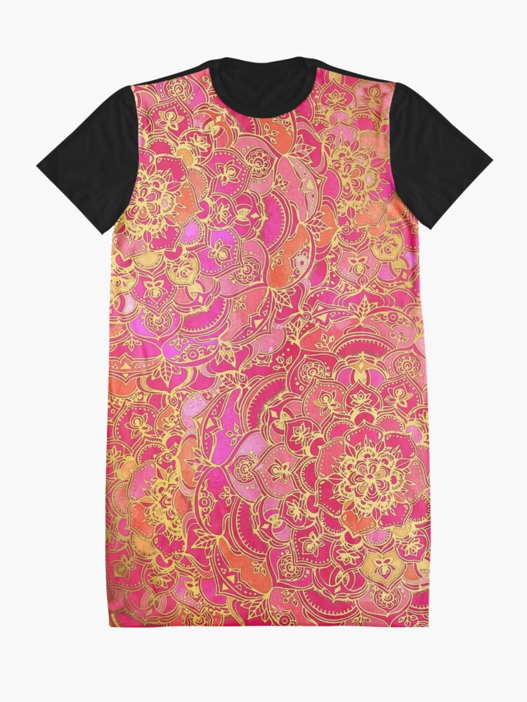 Alternate view of Hot Pink and Gold Baroque Floral Pattern Graphic T-Shirt Dress