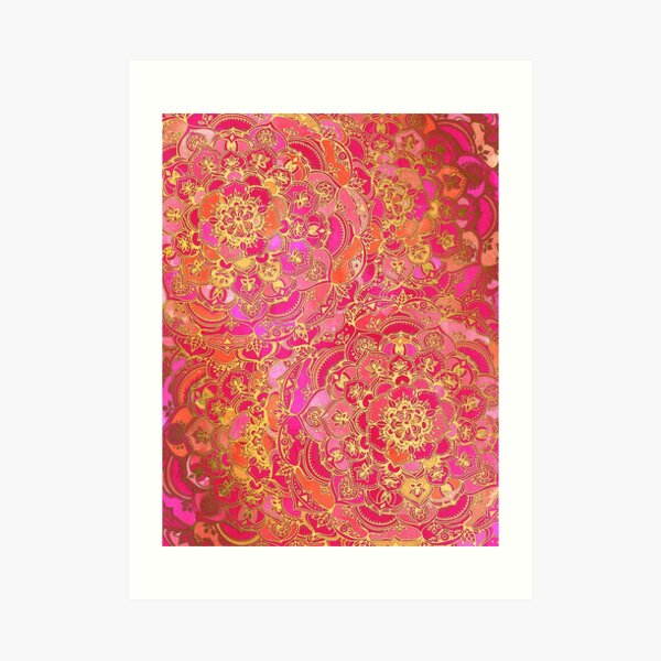 Hot Pink and Gold Baroque Floral Pattern Art Print