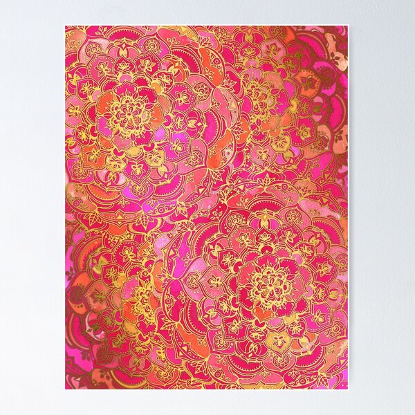 Item preview, Hot Pink and Gold Baroque Floral Pattern designed and sold by micklyn.