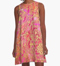 Pink und Gold Barock Blumenmuster A-Linien Kleid