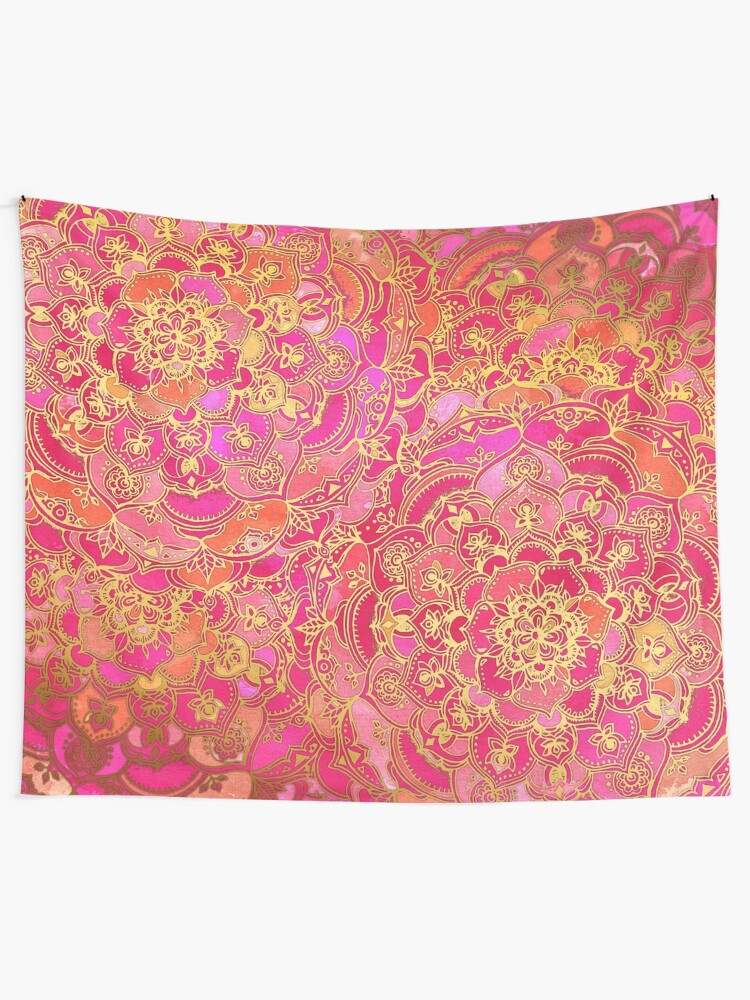 Alternate view of Hot Pink and Gold Baroque Floral Pattern Tapestry