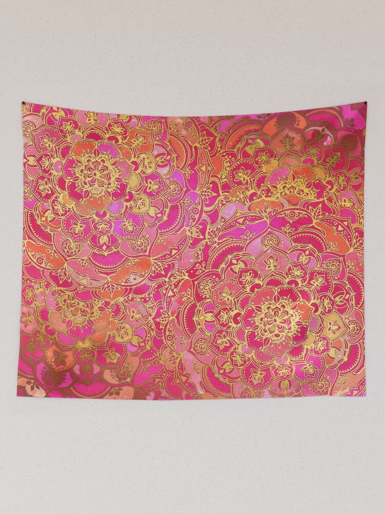 Hot Pink and Gold Baroque Floral Pattern Tapestry for Sale by micklyn Redbubble