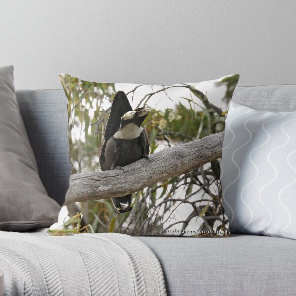 Grey Currawong (1019) Throw Pillow