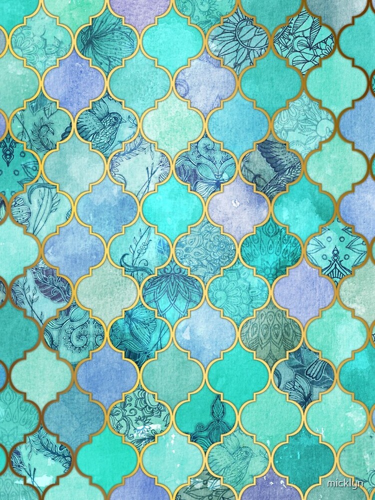 Cool Jade & Icy Mint Decorative Moroccan Tile Pattern by micklyn