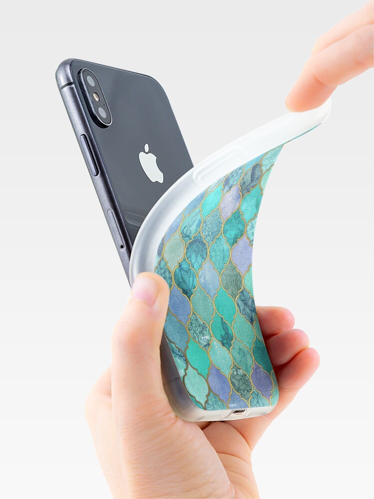 Alternate view of Cool Jade & Icy Mint Decorative Moroccan Tile Pattern iPhone Case & Cover