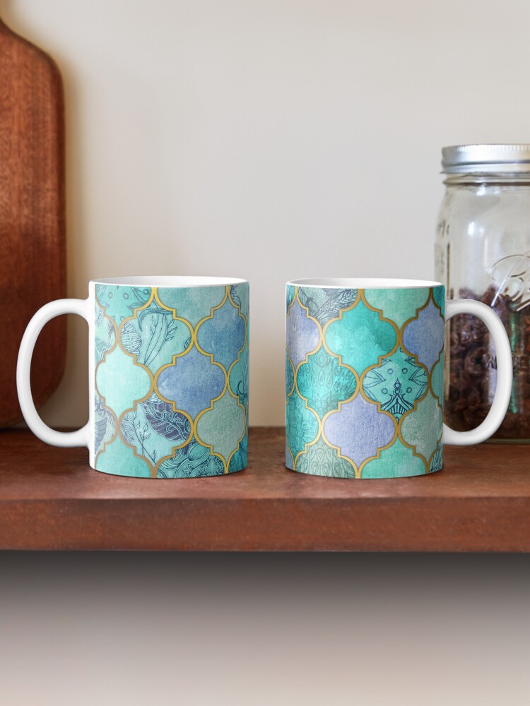 Cool Jade & Icy Mint Decorative Moroccan Tile Pattern