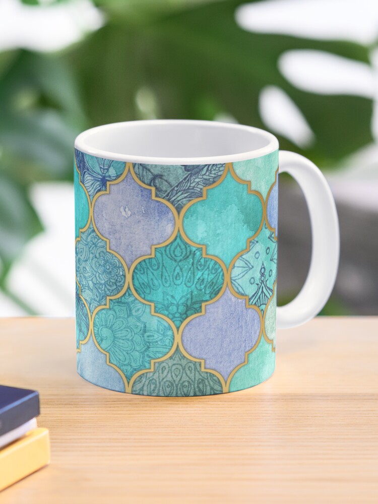Cool Jade & Icy Mint Decorative Moroccan Tile Pattern