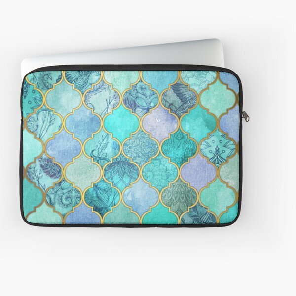 Cool Jade & Icy Mint Decorative Moroccan Tile Pattern Laptop Sleeve
