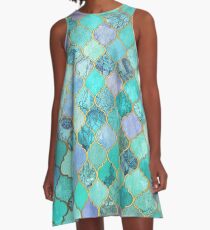 Coole Jade & Icy Mint dekorative marokkanische Fliesenmuster A-Linien Kleid