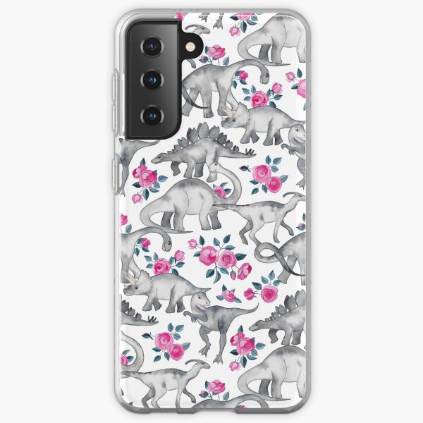 Dinosaurs and Roses – white Samsung Galaxy Soft Case