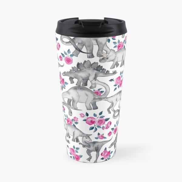 Dinosaurs and Roses – white Travel Mug